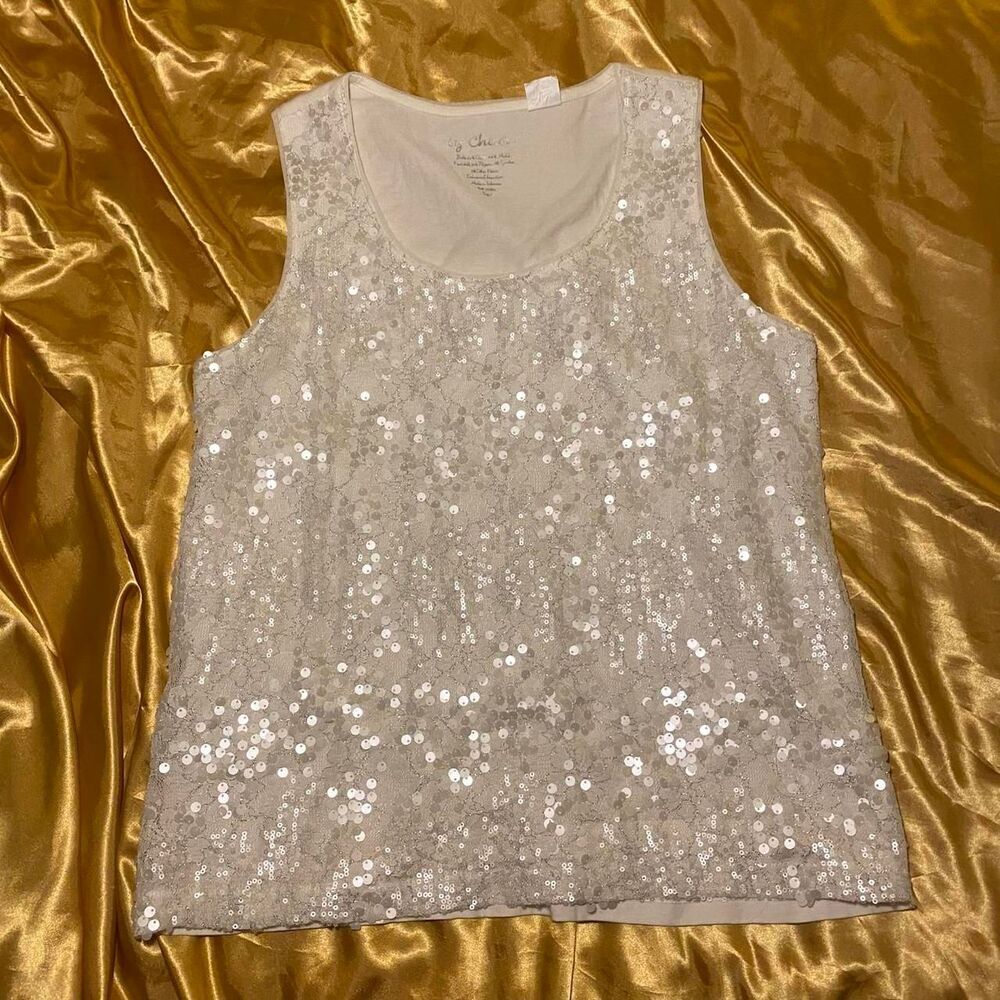 Chico’s White Sequin Lace Tank Top - Picture 2 of 5